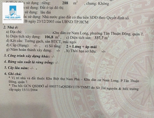 BIỆT THỰ NAM PHÚ - TRẦN TRỌNG CUNG - NGAY ST VINCOM - NAM LONG - QUẬN 7. 