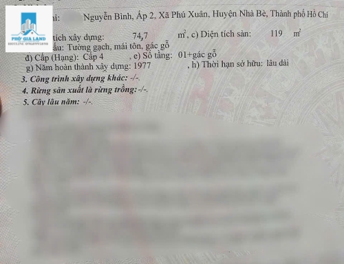 NHÀ MẶT TIỀN ĐƯỜNG NGUYỄN BÌNH, PHÚ XUÂN, NHÀ BÈ .