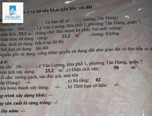 Cần bán nhà quận 7 sát Lotte mart  + pháp lý : sổ hồng riêng hoàn công đầy đủ